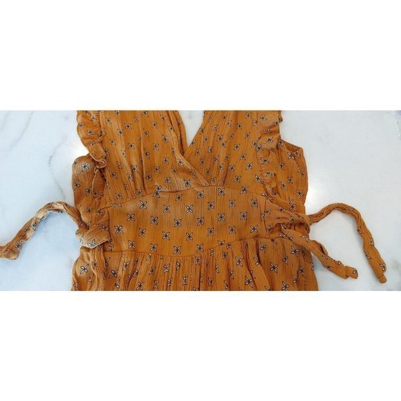 Patrons of Peace Womens Yellow Mustard Flutter Sleeve Jumpsuit Size S Back Tie - Picture 11 of 11